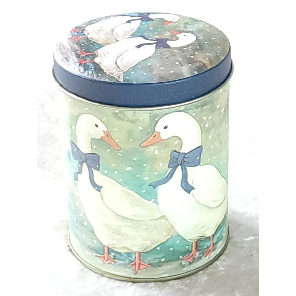 Vtg Country Geese Nesting Tin Canisters Set of 3 Blue Bows Farmhouse Decor